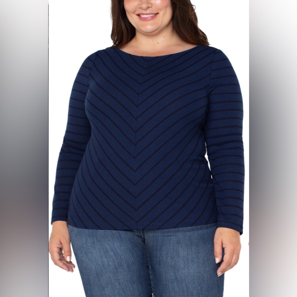 Liverpool Navy Chevron Texture Long Sleeve Top
